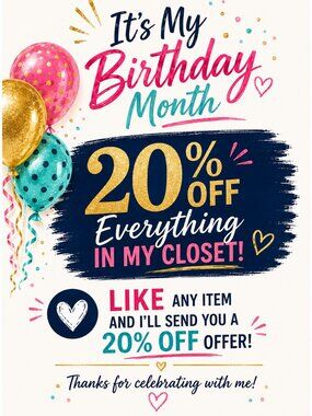 🎂TAKE 20% OFF ANY ITEM FOR SALE IN MY CLOSET!🎈
